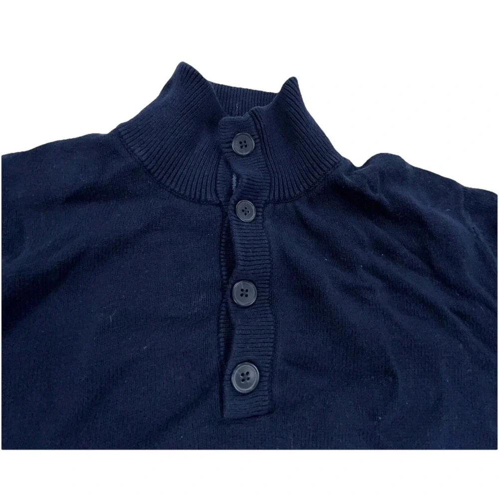 Banana Republic Sweater Men Medium‎ Navy Blue Henley Knit Pullover Heavy Sailor